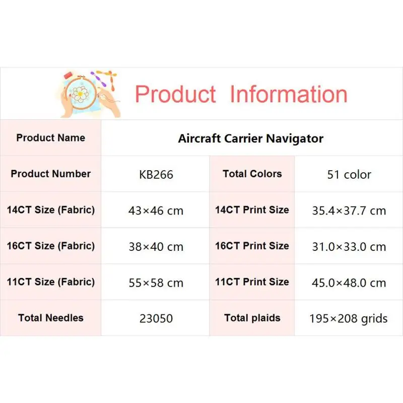 Aircraft Carrier Navigator Cartoon Character Pattern Cross Stitch 14 16 11ct Canvas Printed Cloth DIY Kids Hand Embroidery kits