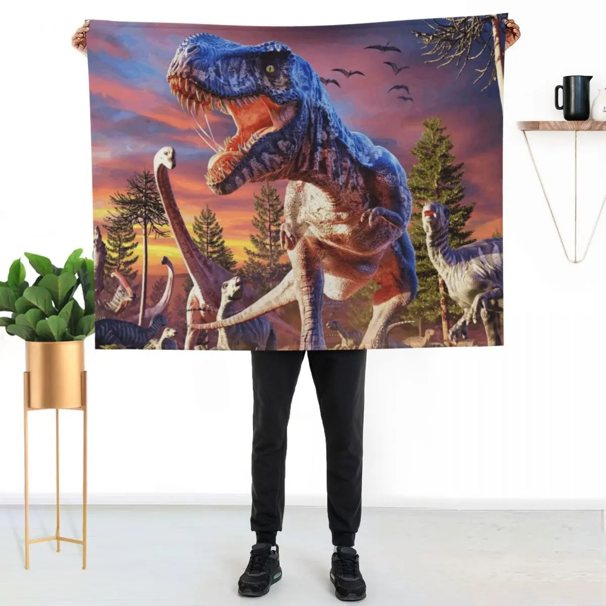 T-Rex_Attack Throw Blanket couch cozy soft plush fuzzy picnic outdoor blanket