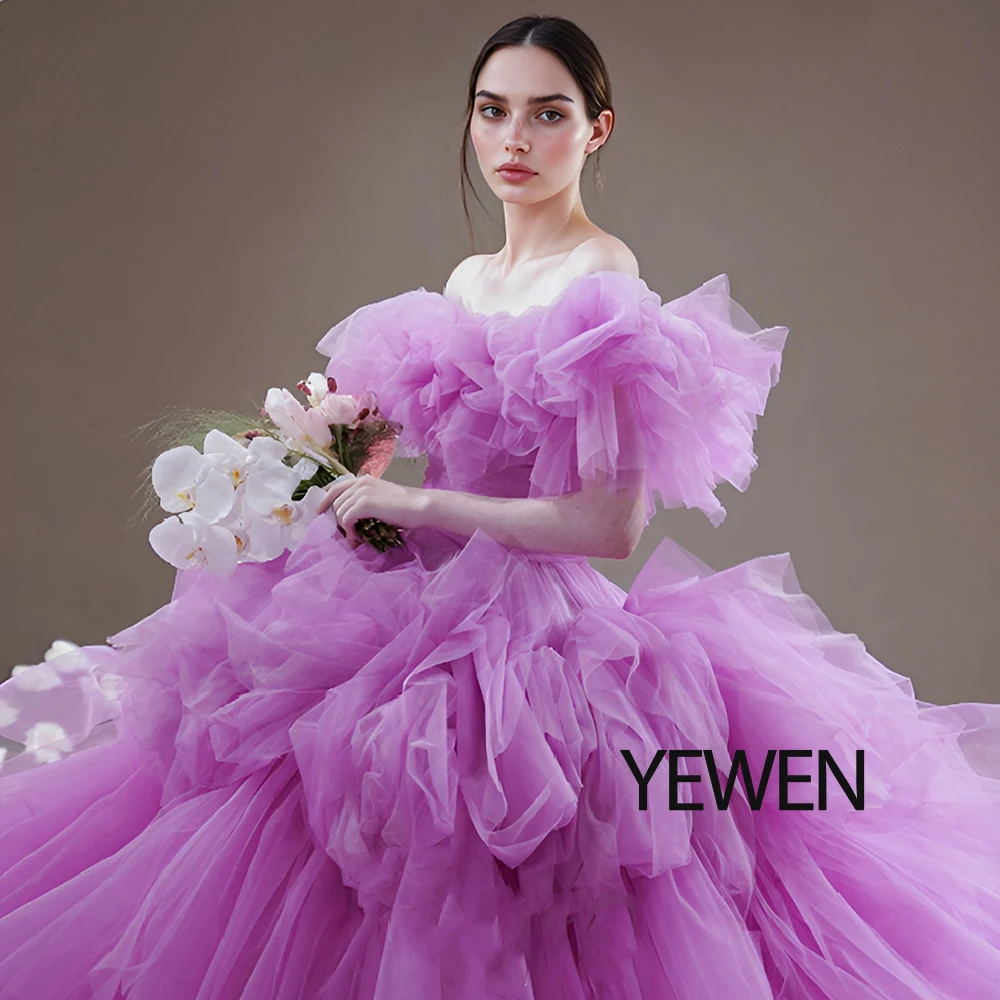 A Line Tulle Bridesmaid Dresses for Photoshoot Fluffy Ruffles Colored Wedding Dresses and Evening Elegant Party Dresses Gala