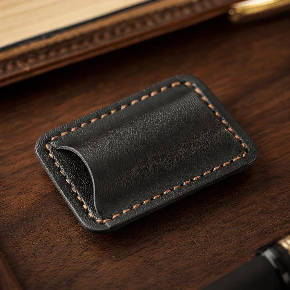 Portable Handmade Leather Pen Holder with Metal Clip Anti-lost Notebook Pen Loop Vintage Elegant Pencil Organizer Journal