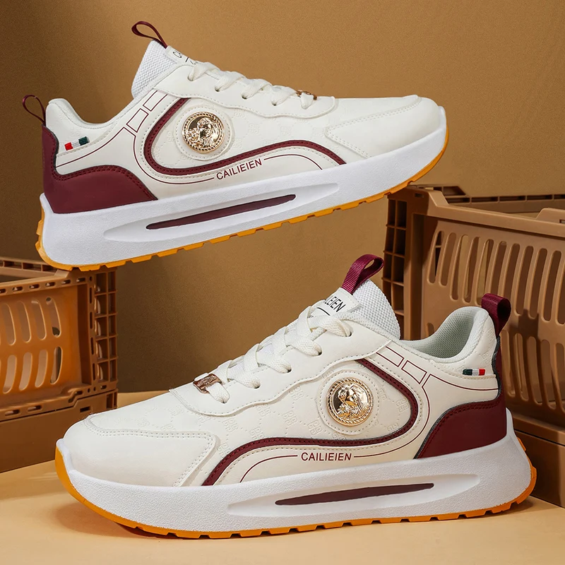 

Men Sports Shoes Leather New Fashion Thick Soled White Casual Walking Shoes Youth Comfortable Breathable Board Shoes for Men