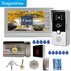 Dragonsview-sistema de intercomunicación de vídeo RFID, 7 pulgadas, timbre de puerta con cámara, cerradura electrónica, desbloqueo, Control de acceso de puerta