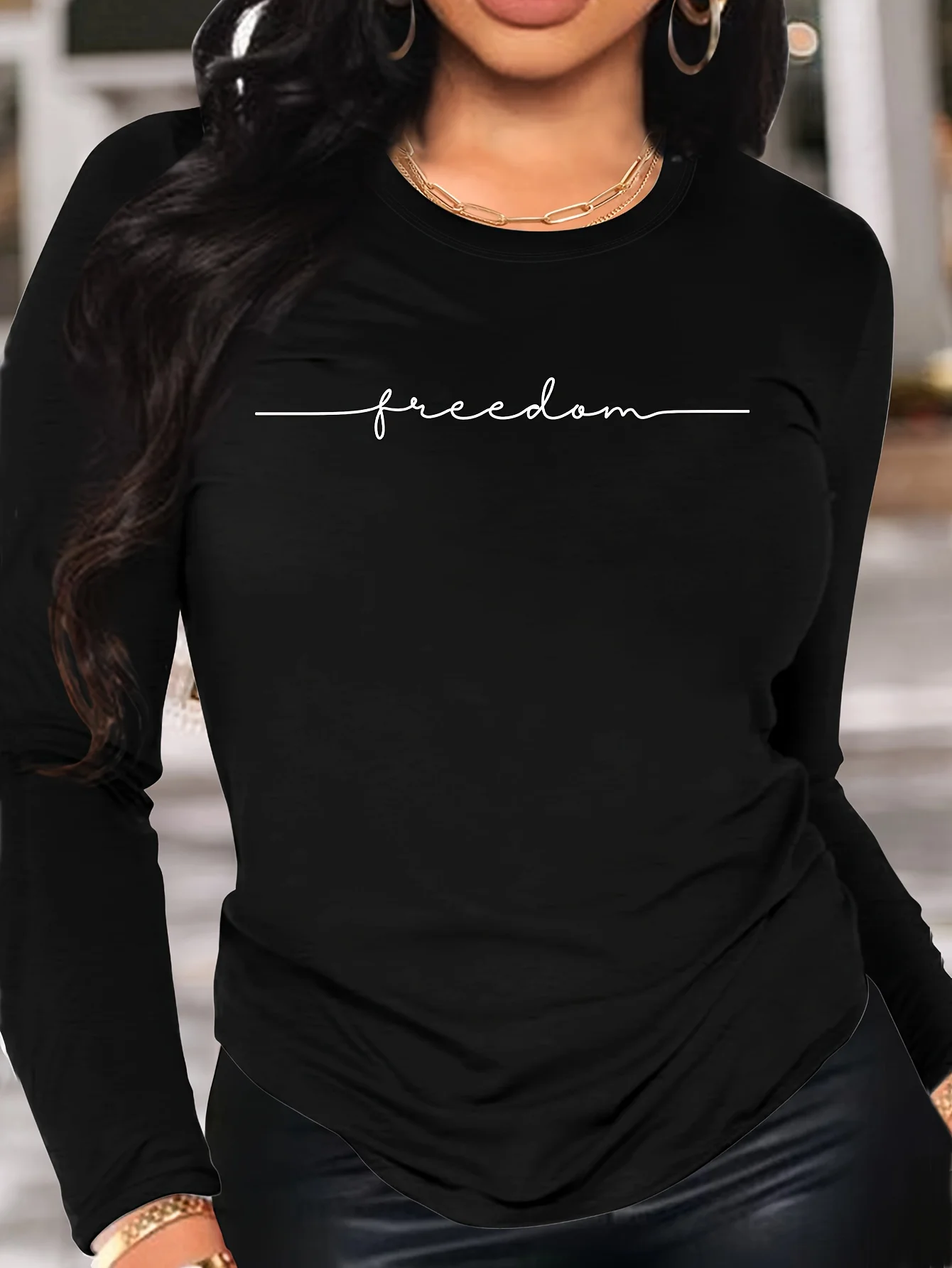 

Женская футболка с круглым вырезом и длинными рукавами из 100% полиэстера — повседневный топ с свободным принтом, блузка с прямыми рукавами на весну, лето и осень