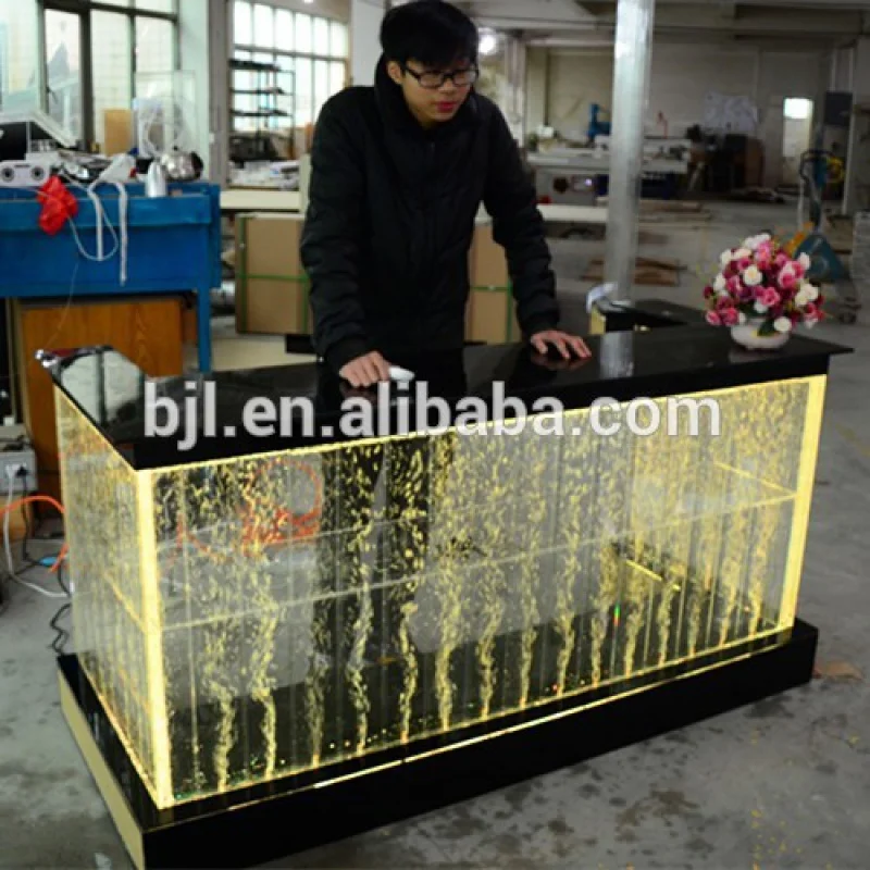 Custom, display reception desk LED display hotel front desk with top glass