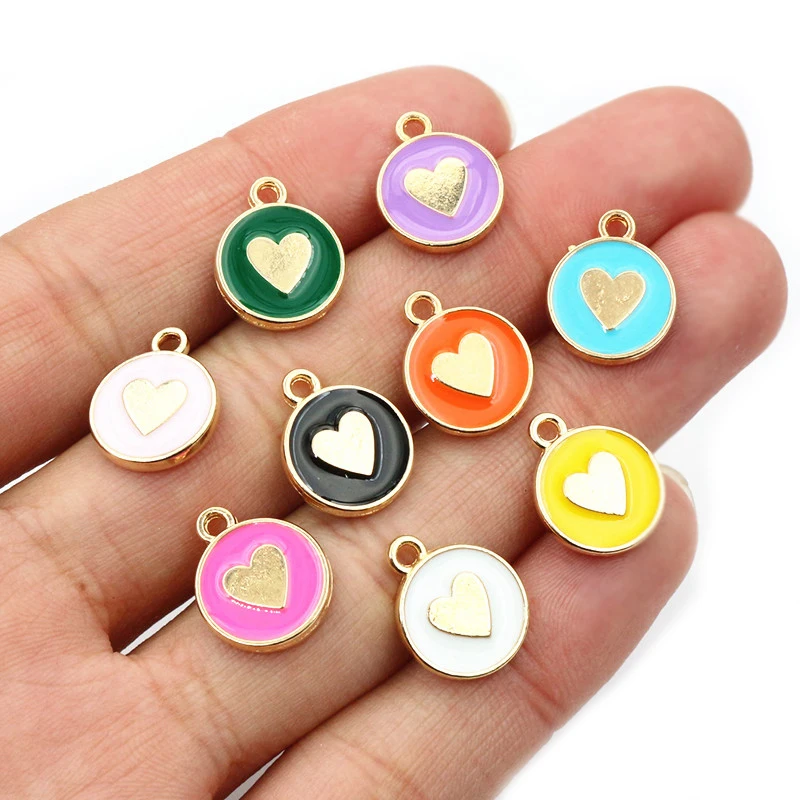 20pcs 14.5x12mm émail Double côté coeur charmes pendentif bricolage fabrication de bijoux accessoires résultats pour Bracelet boucles d'oreilles porte-clés