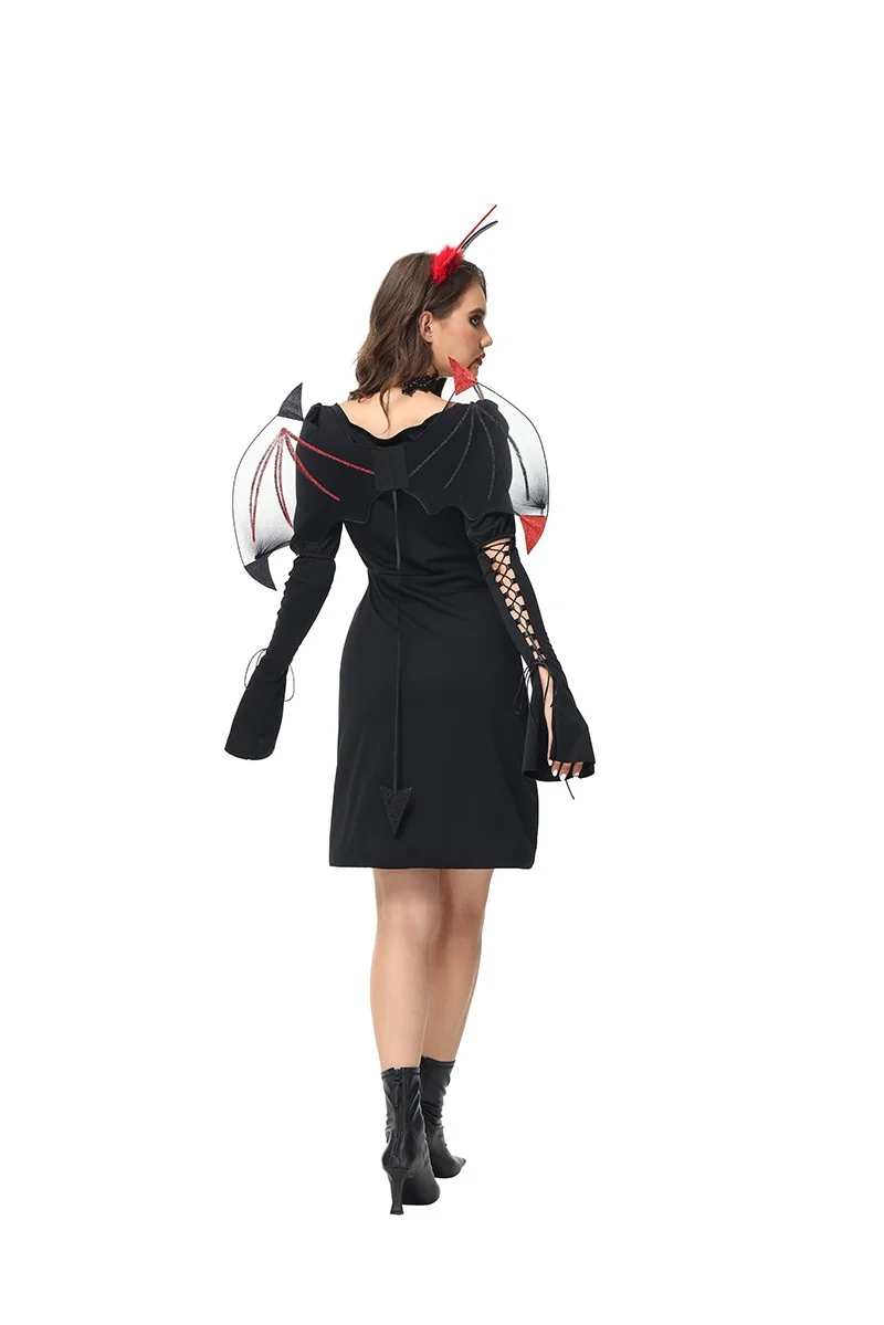 Nouveau loween femmes Costume Bla sorcière diable tenue chauve-souris COS vêtements assistant ort Robe Fem Sle Faionable