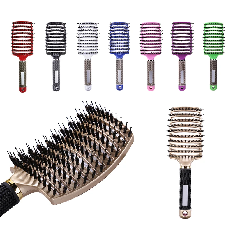 

Расческа для массажа кожи головы, щетина, нейлоновая женская щетка для влажных вьющихся волос, распутывающая щетка для салона, парикмахерские инструменты для укладки, 8 цветов