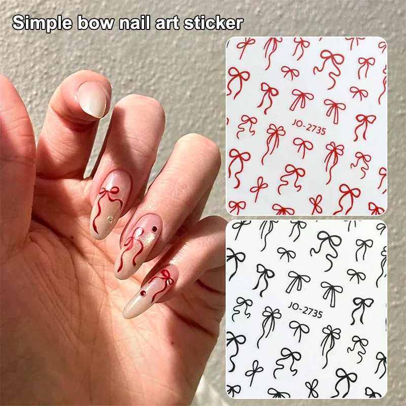 3D Self Adhesive Lovely Simple Bronzing Line Bowknot Nail Art Decorations Stickers Ribbon Charming Cute Manicure Decals
