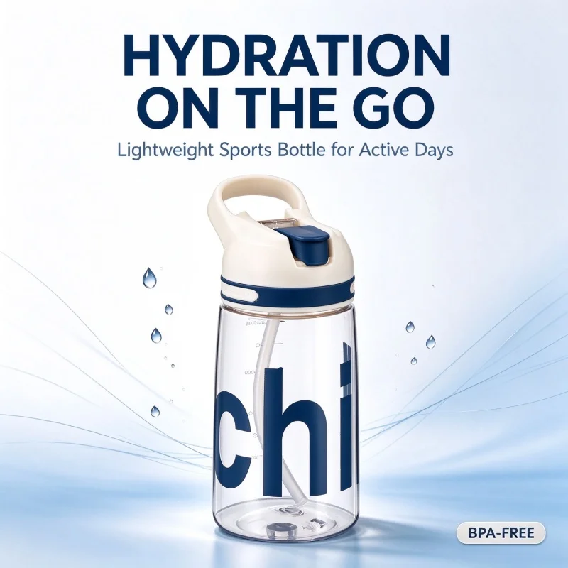 Portable Sports Water Bottle with Handle, Flip Straw Leakproof Drinking Cup, Reusable Water Jug for Gym Fitness Outdoor Travel