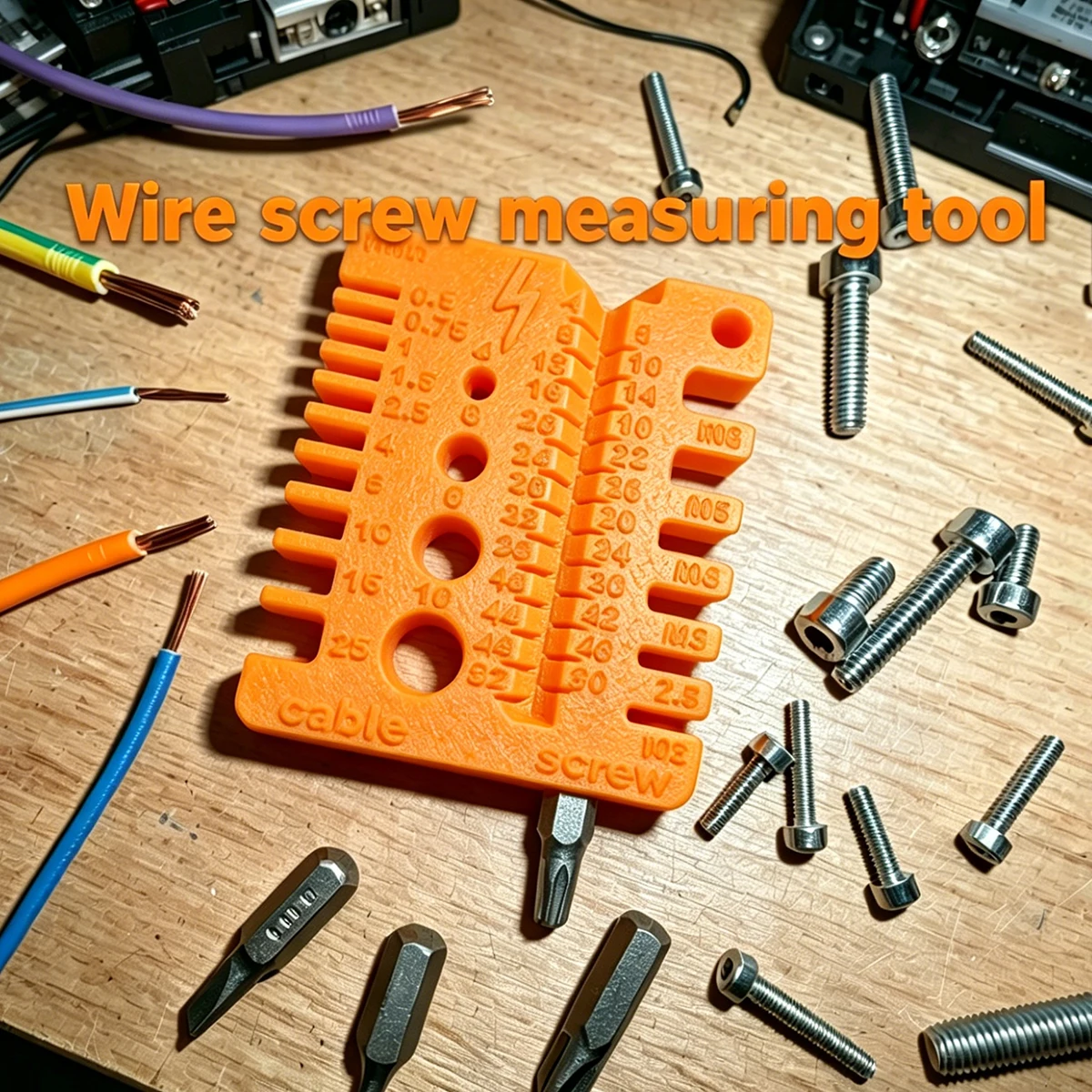 Multifunctional Wire and Screw Measuring Ruler, Electrician Wire Diameter Measurement Tool, Metric and Inch Screw Hole Diameter Caliper, 3D Printed Portable Wire Specification Measurer