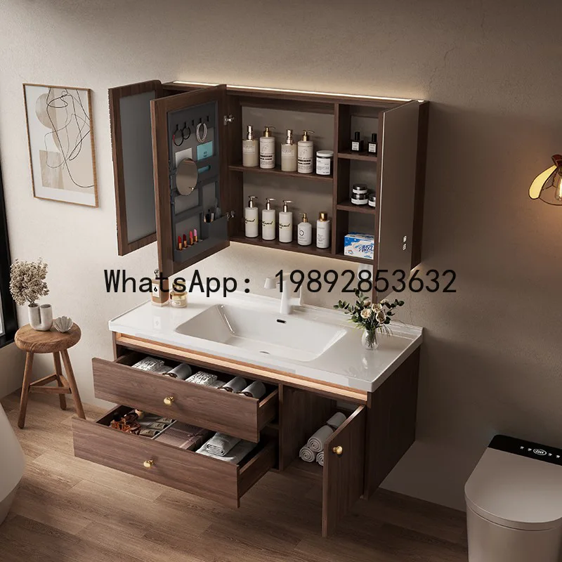 

X-28 medieval style ceramic all-in-one basin bathroom cabinet solid wood combination bathroom smart wash basin