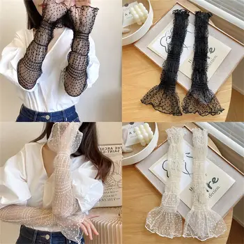 Mitaines de protection solaire en maille pour femme, manches longues, gants sans doigts, dentelle