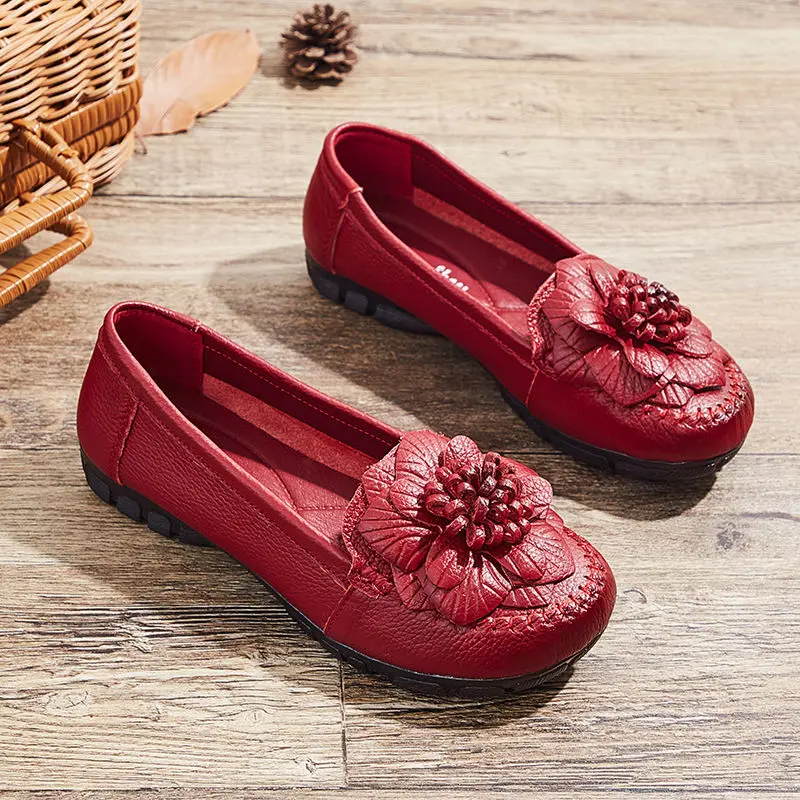 Oxford Shoes For Women Spring Flats 2021 New Arrival Red/black Flats Female Loafers Casual Falt Woman Genuine Leather Shoe