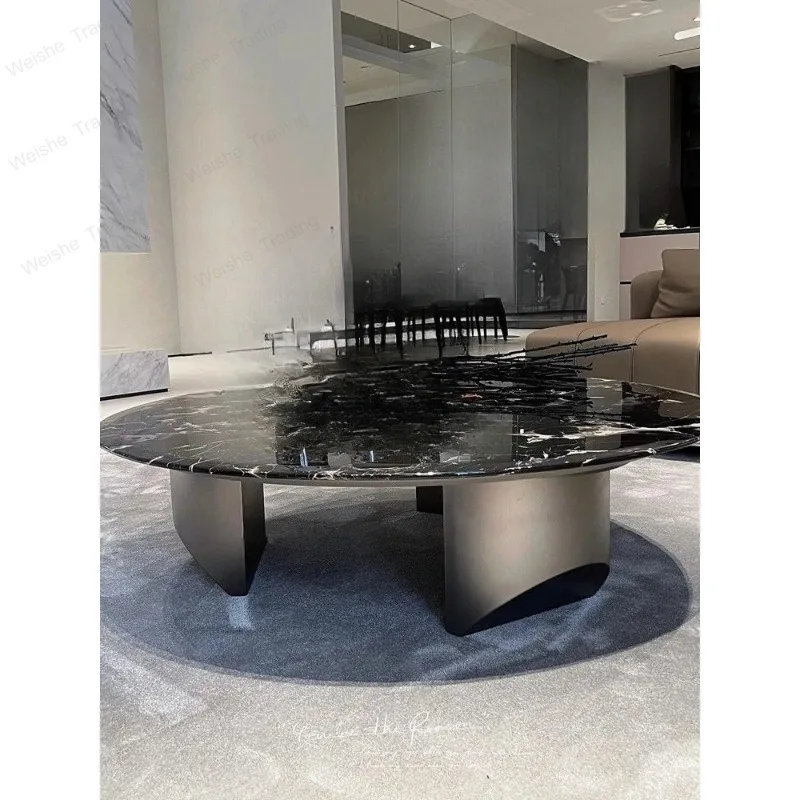 Floating Black Rose Marble Coffee Table, Italian Luxury Stone Round Table, Heat & Scratch Resistant