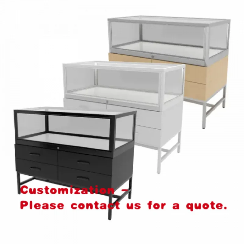 custom.KEWAY 48 Inch Deluxe Half Display Showcase Storage Drawers Jewelry Glass Display Cabinet MDF Base Melamine Surface