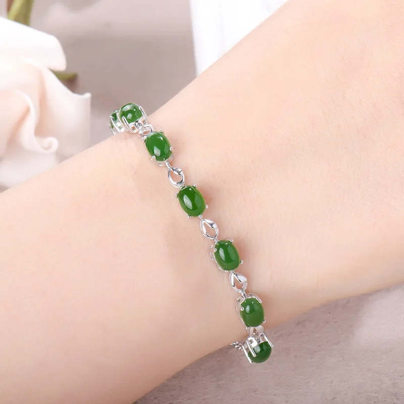 925 Silver Inlaid Hetian Jade Bracelet with Certificate