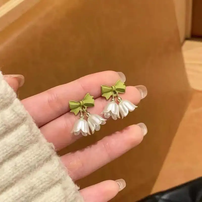 Punk Girl 925 Silver Needle Earrings Korean Edition Bell Orchid Tulip Flower Gentle Bow Knot Forest Style Girl Style Earrings