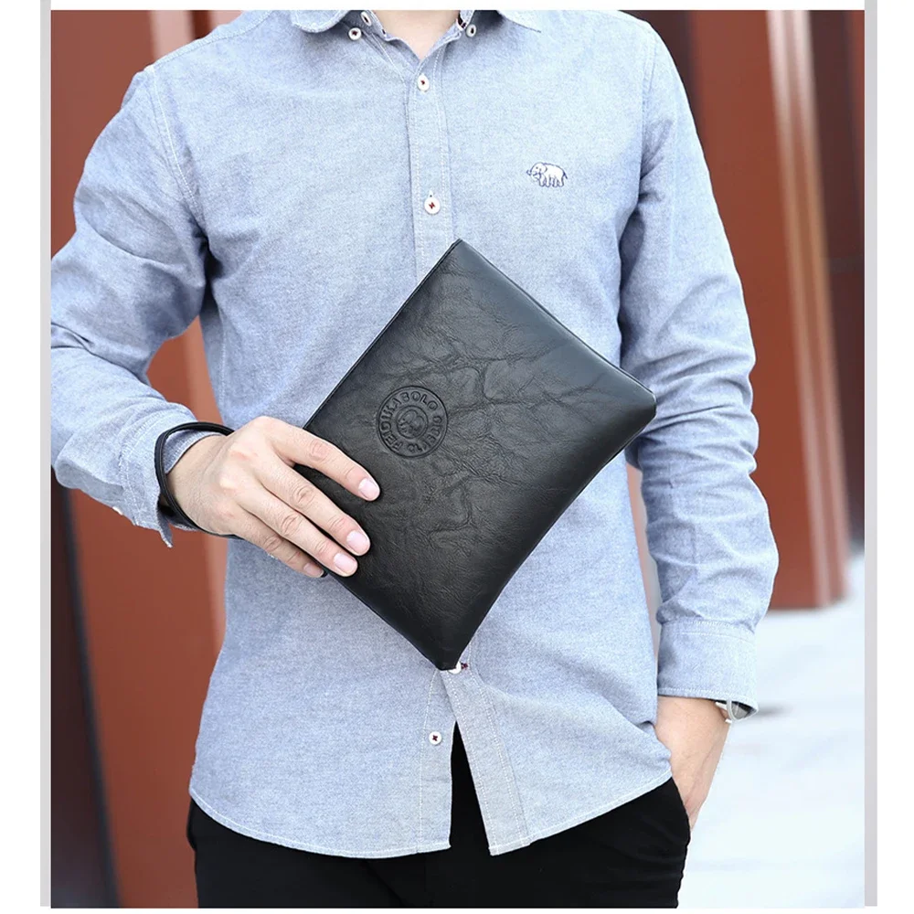 Clutch de couro PU estilo empresarial para homens, bolsa feminina masculina, bolsas elegantes de mão de lazer, bolsa macia e elegante, carteira grande, nova