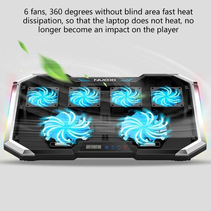 LX0B Notebook Computer Cooling Bracket 6 RGB LED Light Radiator Computer Game Silent Cooling Lifting Base Pad