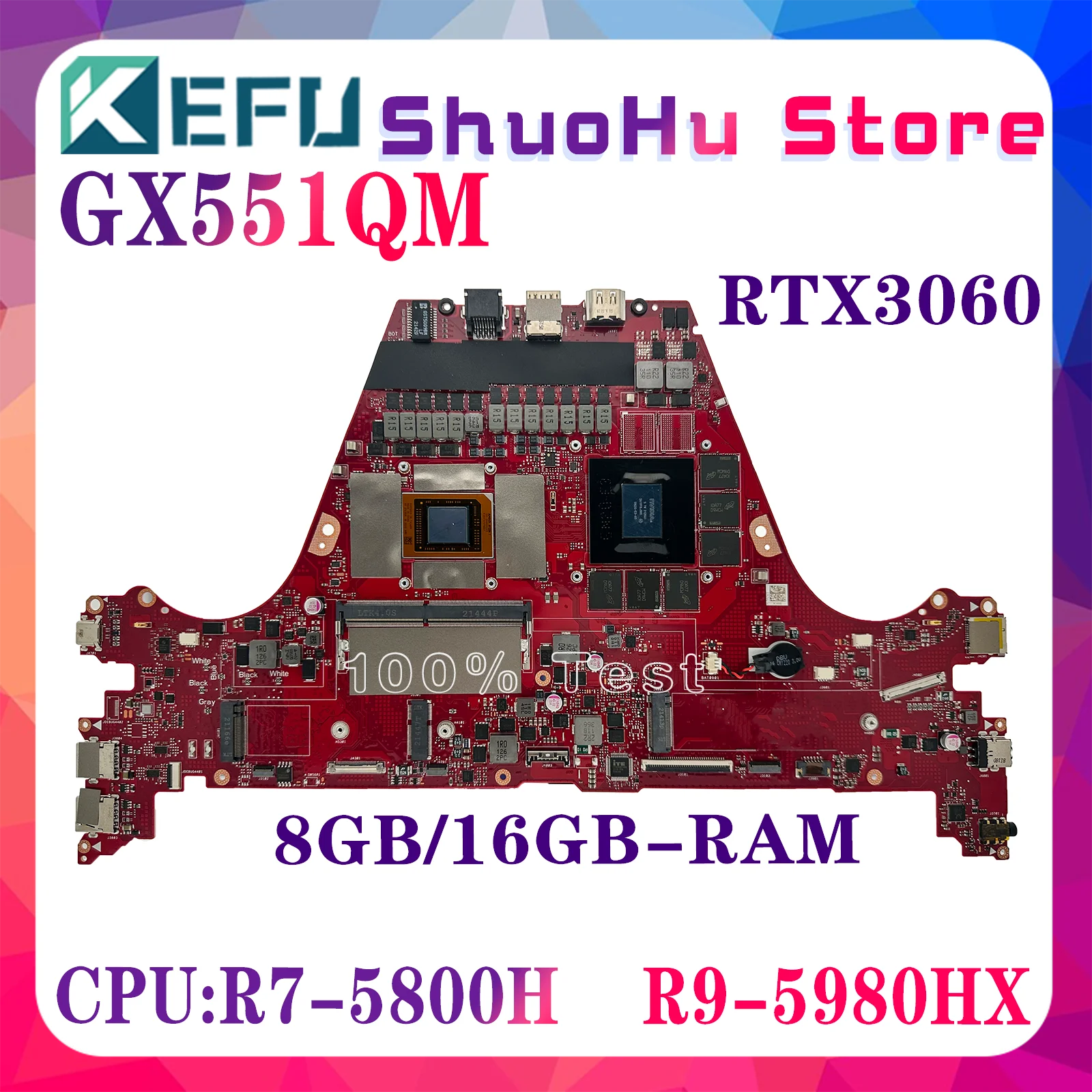 

KEFU GX551QS Laptop Motherboard For ASUS ROG Zephyrus Duo 15 SE GX551QR GX551QM Mainboard R7 R9 RTX3060/3070 3080 8GB/16GB-RAM