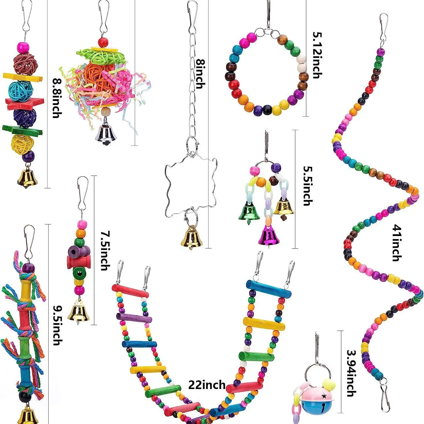 Combination Bird Toys Set Swing Chewing Training Toys Small Parrot Hanging Hammock Parrot Cage Bell Perch Toys with Ladder Toys