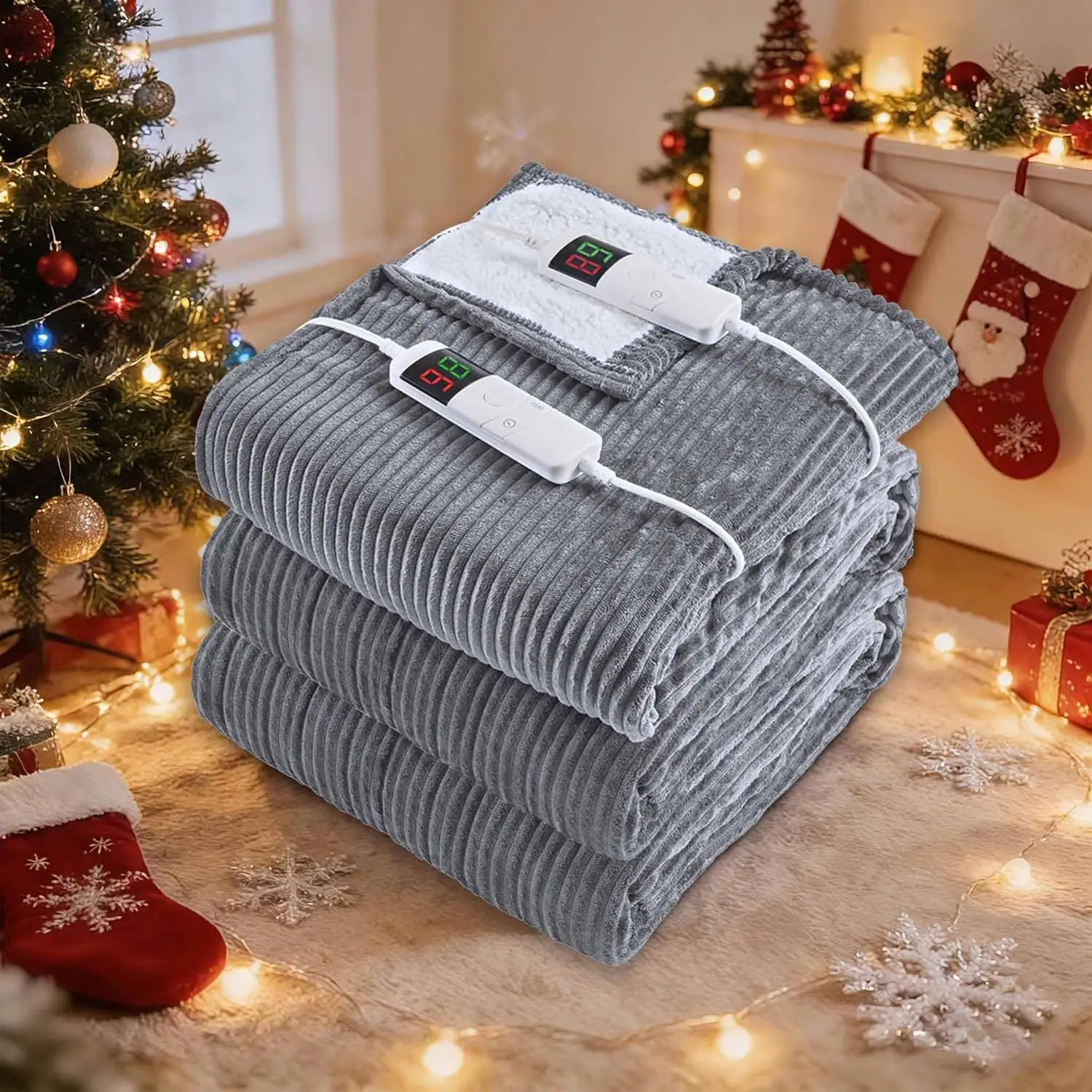 

Одеяло с электрическим подогревом размера «king-size», 100x90 дюймов, двойным управлением, 10 уровней нагрева и автоматическим отключением для быстрого нагрева