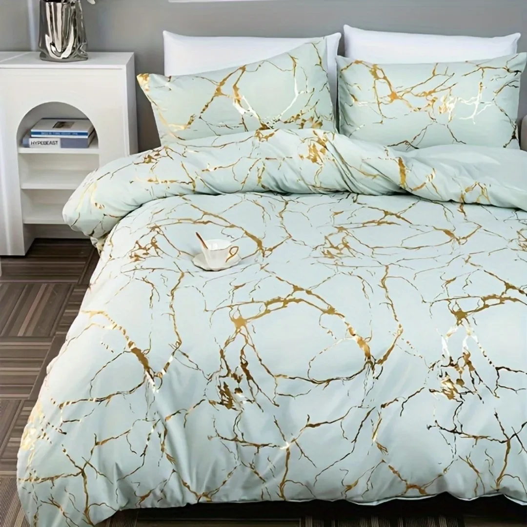 

Classic Hot Stamping Texture 3D Print Bedding Set Golden Line Duvet Cover Set Twin Single Size Birthday Gift Bedroom Decoration