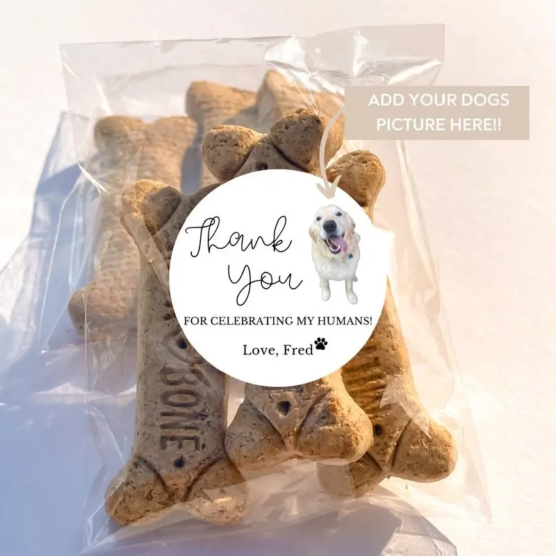 Personalizable Picture Dog Treat Wedding Favors|Doggie Goodie Bag|Thank You for Celebrating my Humans|Personalized Sticker