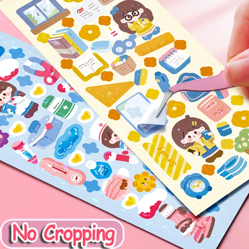 Kawaii Transparent Laser Stickers Handbook Scrapbooking Sticker Planner Supplies Cheap Cute Korean Stationery for Kids Students