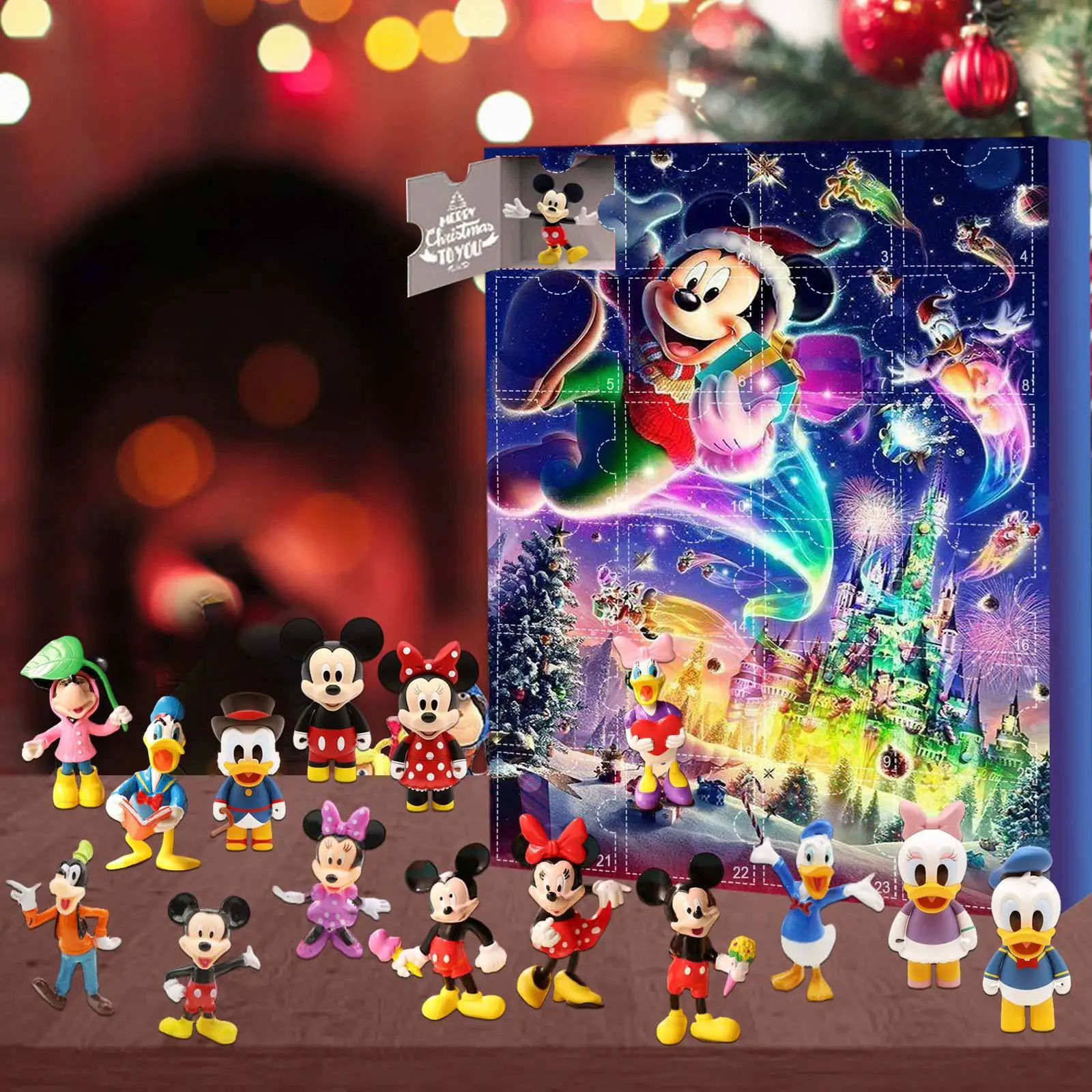 2024 Stitch Navidad Calendario de Adviento Juguetes Mickey Minnie Juguetes figura de Adviento Juguetes para niños regalos de Navidad dar a los niños