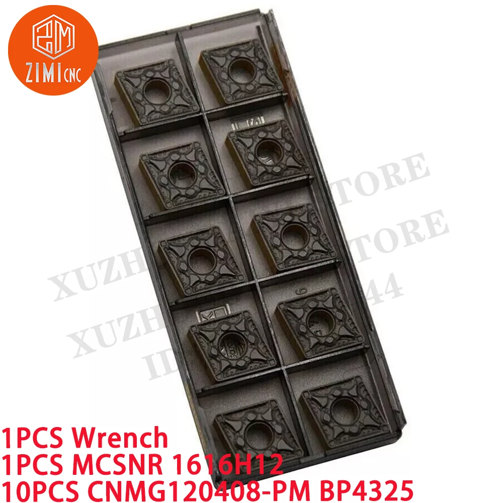 1 قطعة MCSNR1616H12 16 مم حامل أداة تحويل من كربيد المخرطة + 10 قطع CNMG120408-PM إدخالات كربيد CNC أدوات قطع ميكانيكية معدنية
