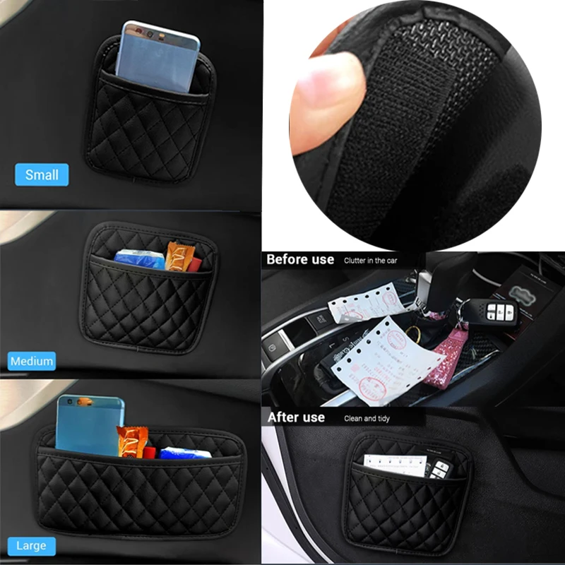 Car Storage Pocket Seat Leather Organizer Anti-Skid Wear-Resistant Bottom for Small Stuff Car Storage Bag Universal