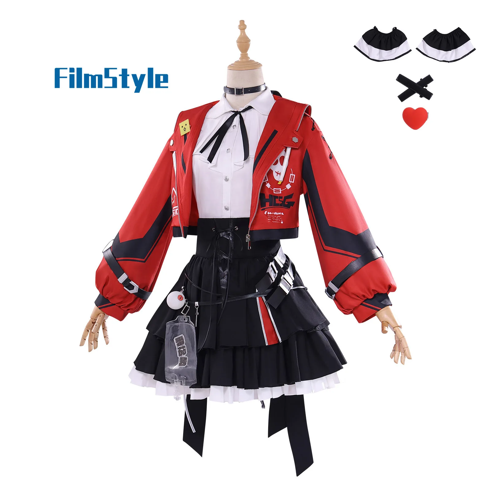 Requiem of the Strange Loop Esper JK Uniform Cosplay Costume, Red & Black Mini Skirt Game Identical Outfit for Performance view 3