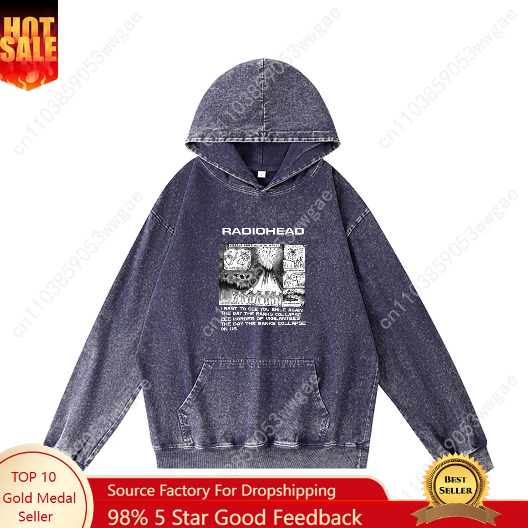 

Radiohead Rock Band Hoodies Retro Hooded Sweatshirt Mens Womans Vintage Pullover Sweatshirt with Pocket Oversized Customized Top