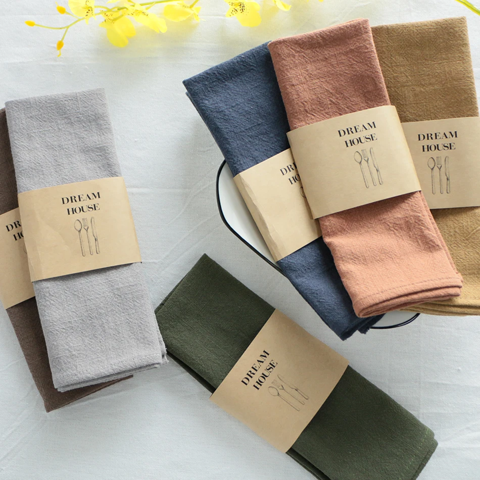 1PC Thicken Cotton Linen Colorful Cloth Napkins,Reusable Fabric Placemat,for Kitchen Dining Hotel Restaurant Serving Table Decor