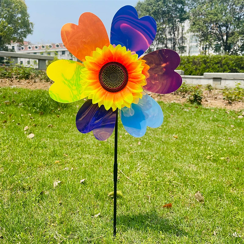 1 قطعة حصة الدائمة زهرة الحديقة دولاب الهواء طبقة مزدوجة اللون فيلم عباد الشمس طاحونة الدورية عباد الشمس الرياح سبينر #6