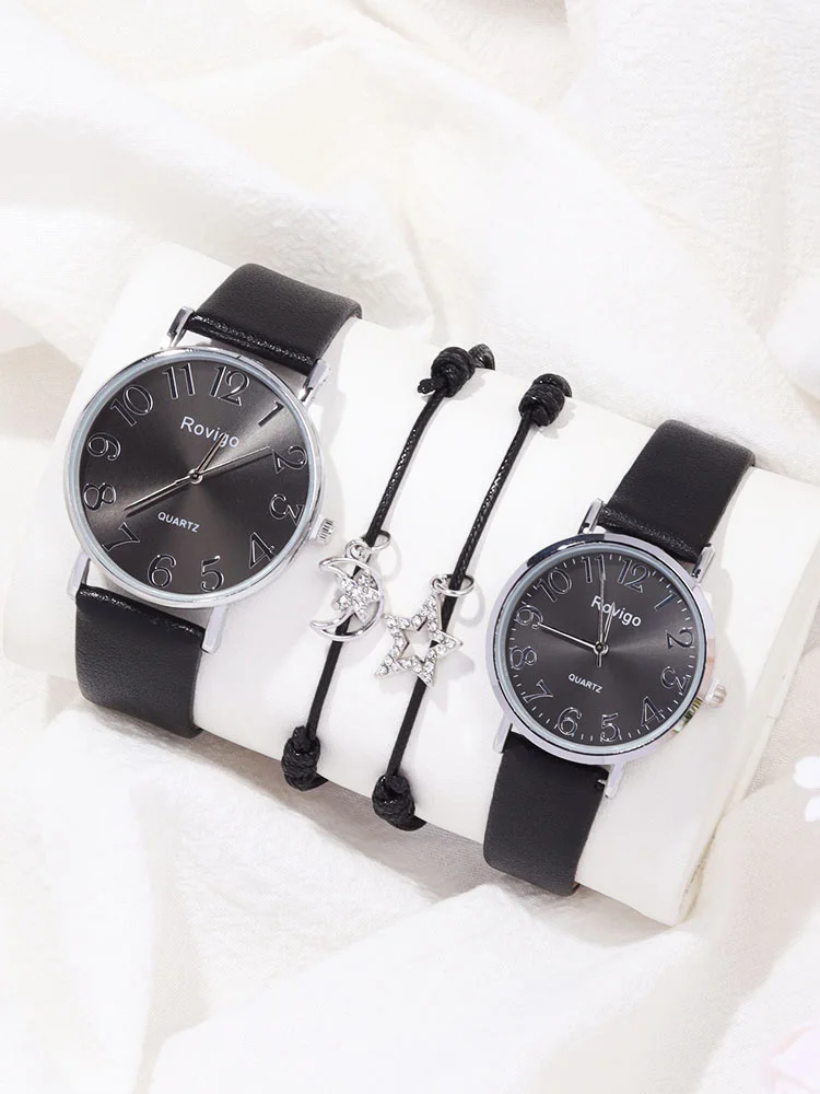 4pcs Minimalist Couple Watches for Male and Female Students, Digital Side Casual Fashion Versatile Quartz Watch, Couple Bracelet