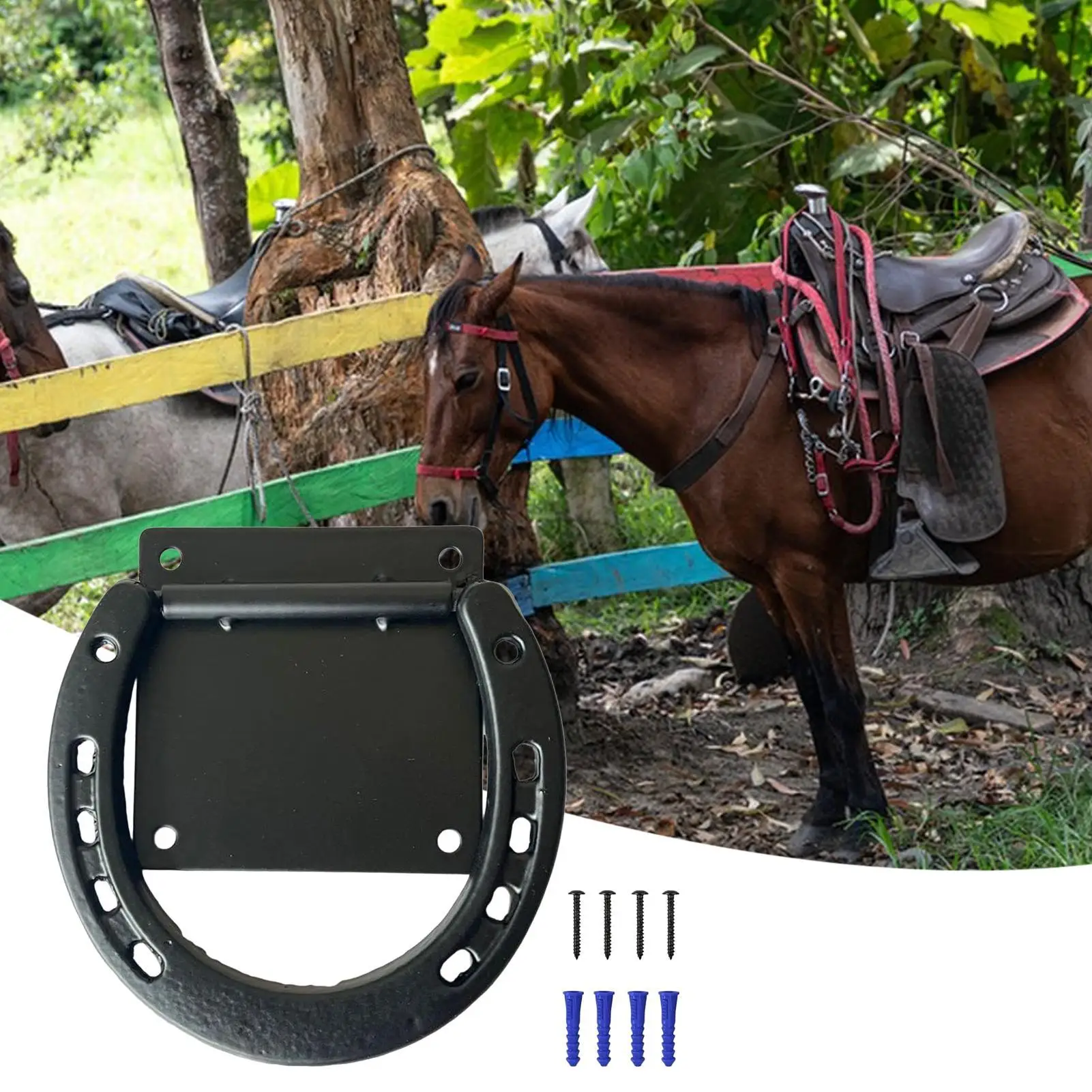Anello per legare il cavallo Anello per legare il cavallo Forniture per fienile con viti di espansione per recinzione esterna Pascolo stabile per il contenimento degli animali