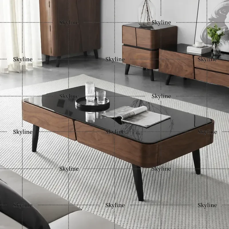 Nordic TV Cabinet and Coffee Table Combination Simple Modern Living Room Furniture Small Apartment Tempered Glass Log Design