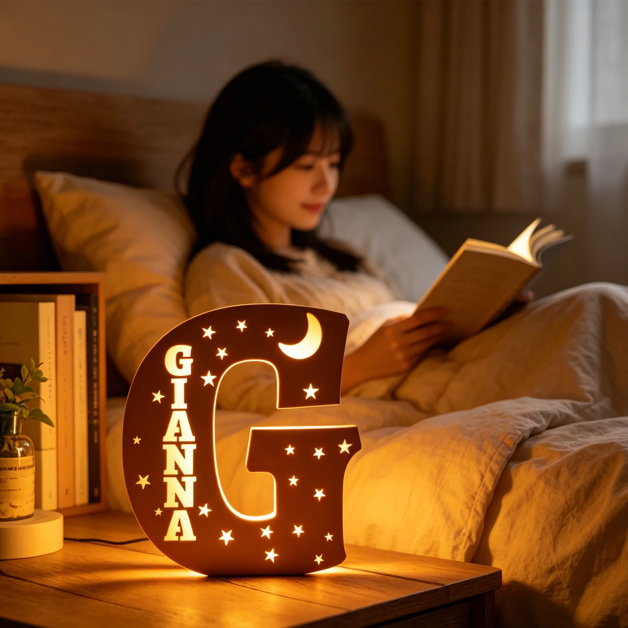 1Pc Custom USB Powered Wooden Alphaet Name Light Sign Ornament,Home Room Decor,Wedding Birthday Anniversary Graduation Gift