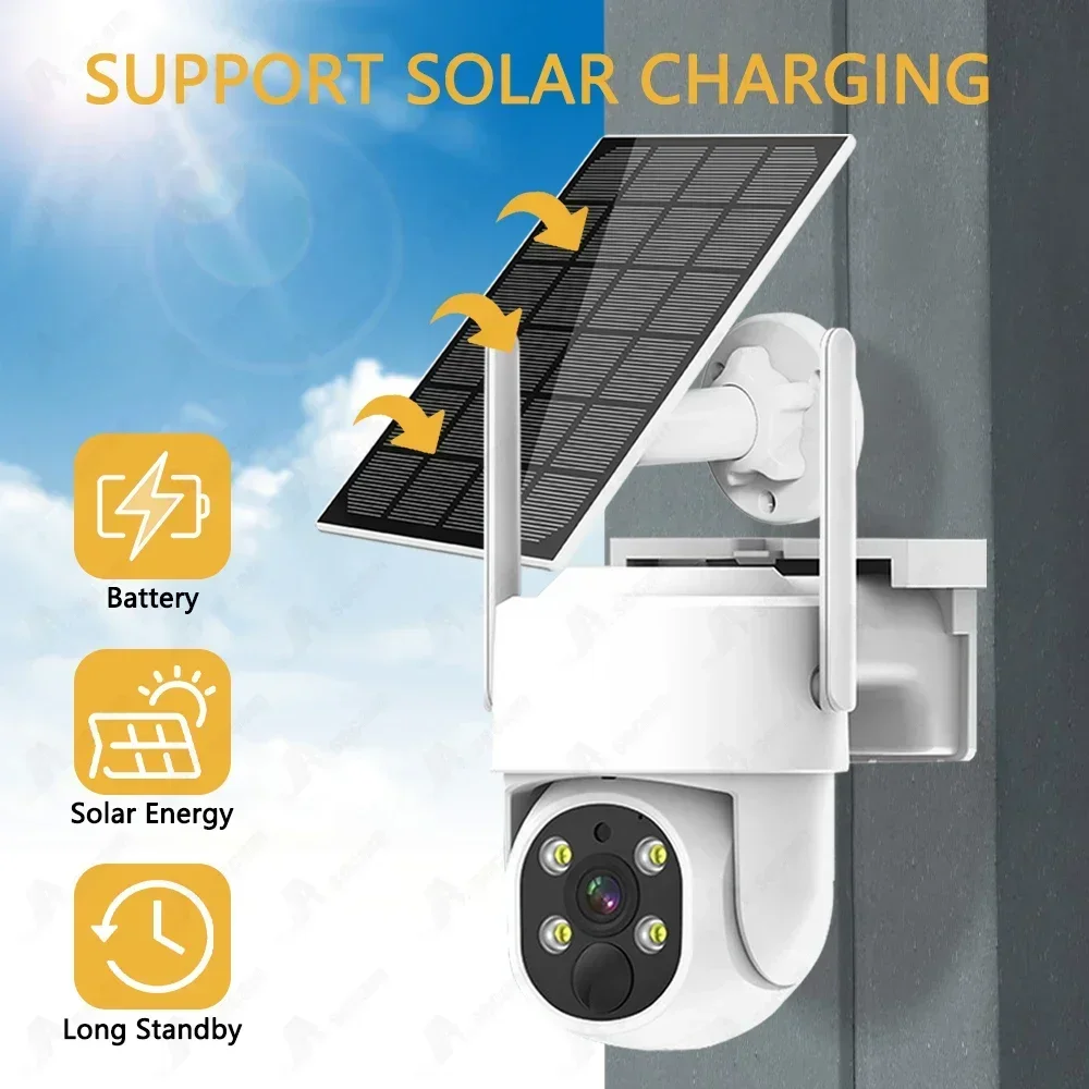 5MP PTZ IP WiFi Camera Solar Power Low Comsunption Panel Built-in Battery Surveillance Cameras PIR Human Detection Outdoor IP66