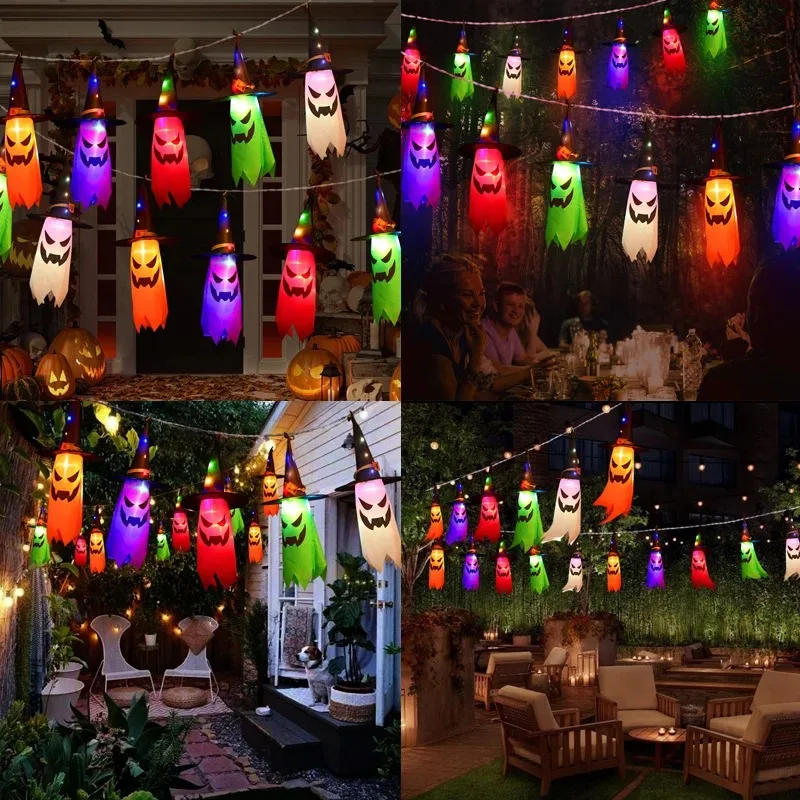 5V Led Battery Halloween Decorative Pumpkin Lantern Glowing Wizard Hat String Light Indoor Outdoor Horror Props Holiday Lights