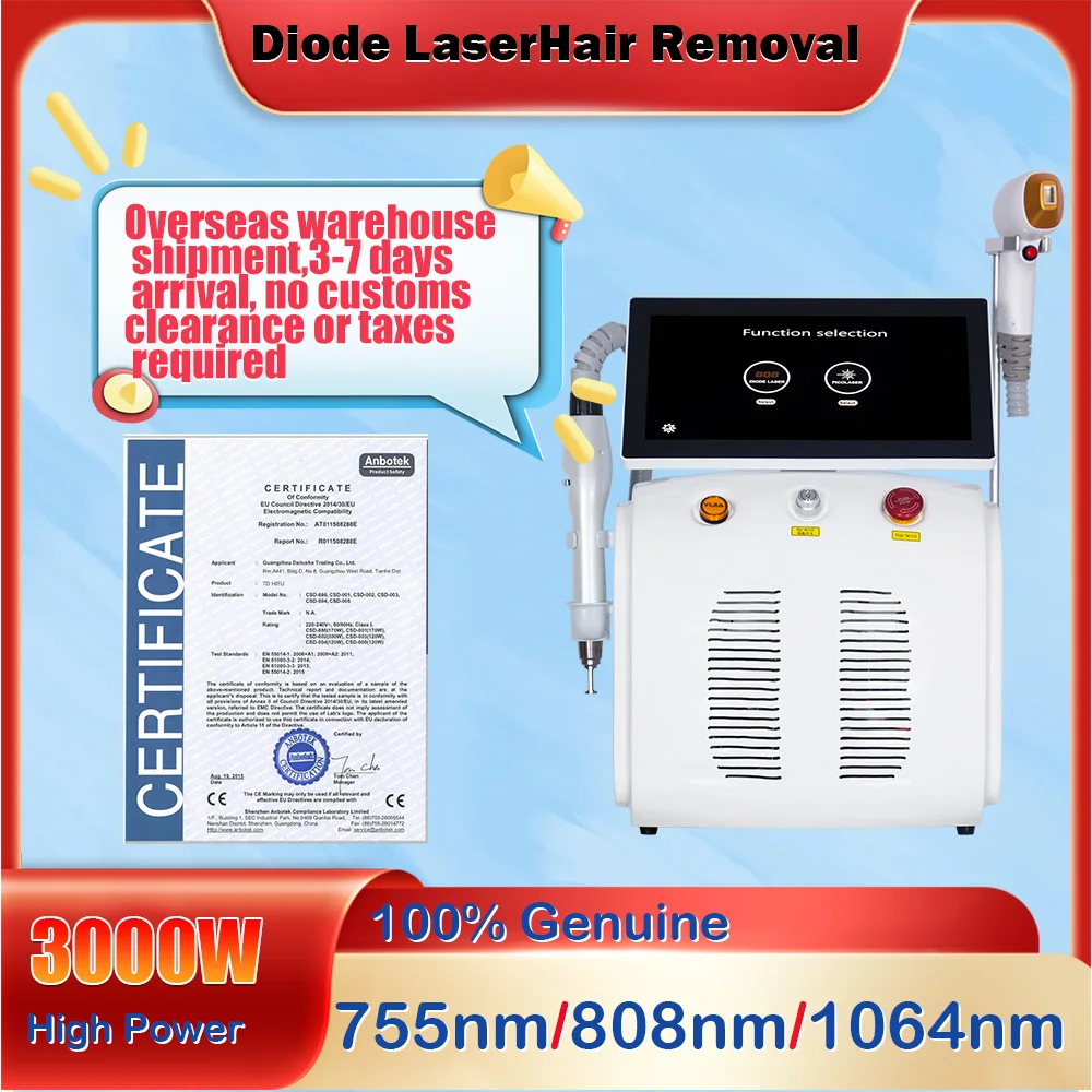 Professional 808 2 in 1 Hair Removal Diode Ice Laser 4 Wavelength and Laser Peak Picoseconds ND YAG tattoo Removal Machine