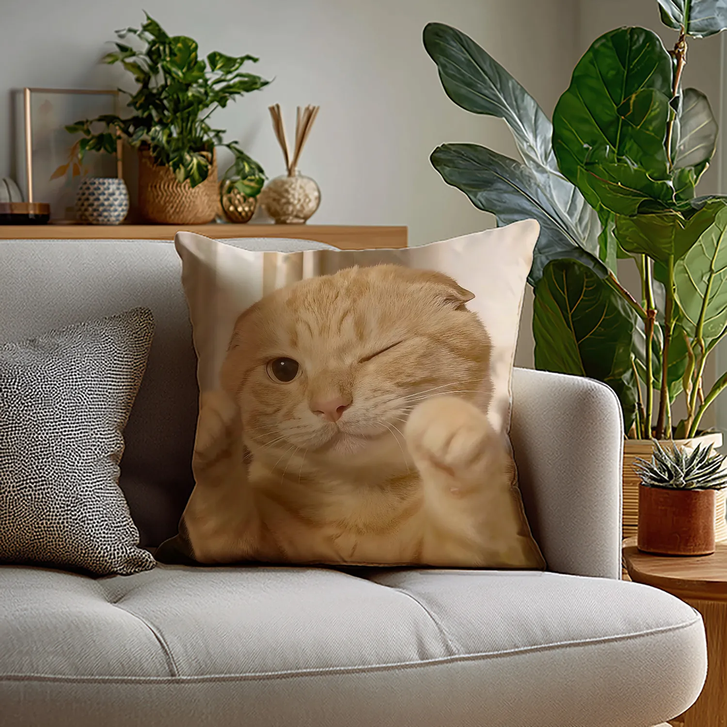 Cute Cartoon Cat Elderly Kitten round Head Pillow Cushion Cover Soft Polyester Home Decor Creative Gift