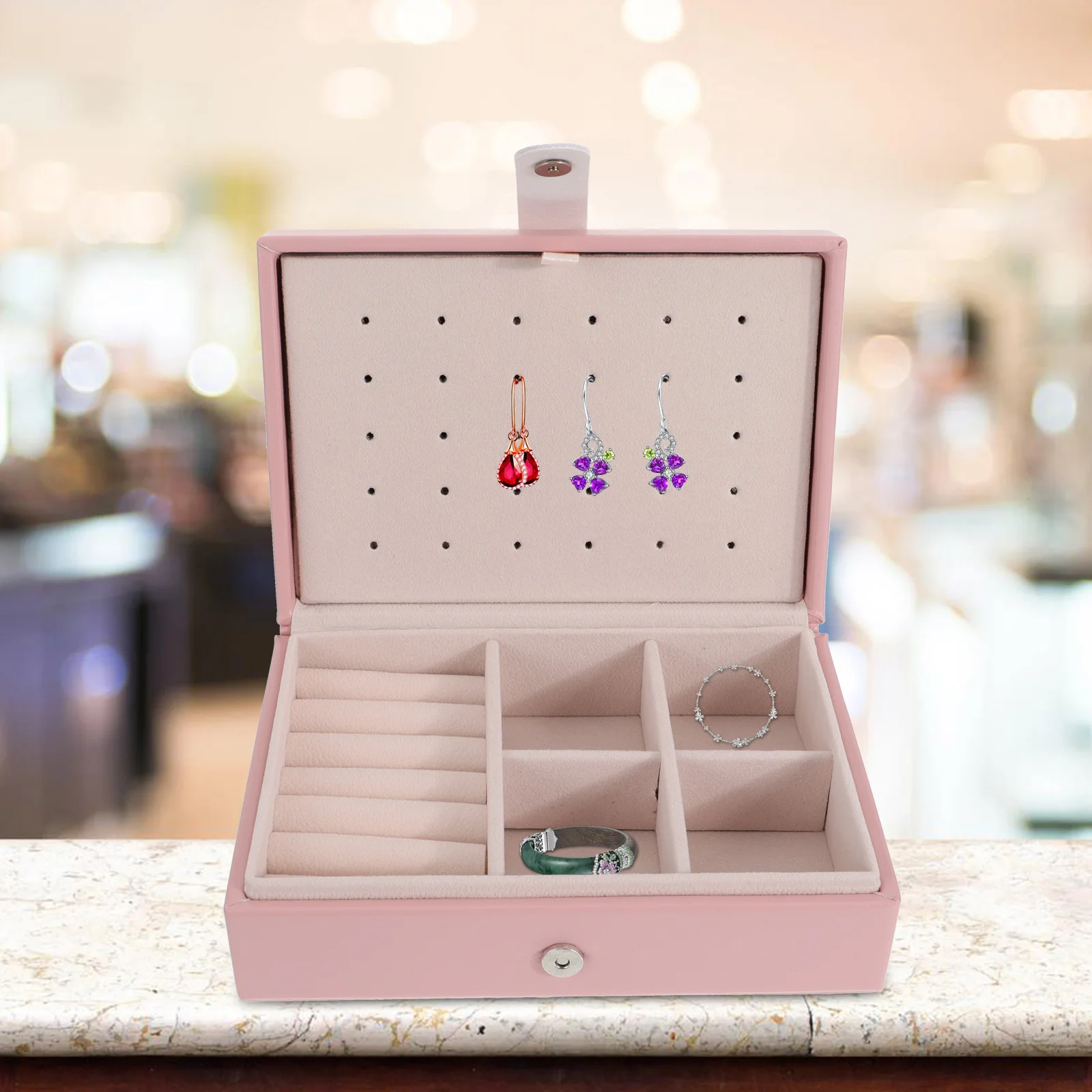 

1pc Jewelry Organizer Case For Earrings Necklace Bracelet Compact Multi-Layer Storage Display Box With Durable
