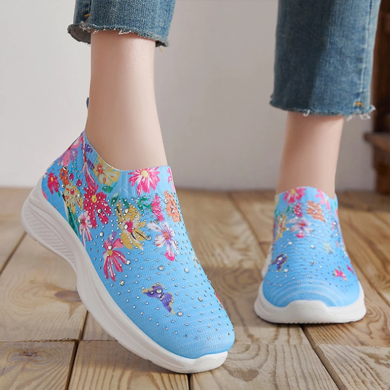 2024 New Summer Women's Fashion Trend One Step Shoes Water Diamond Leisure Breathable Shoes Women's Sports Shoes