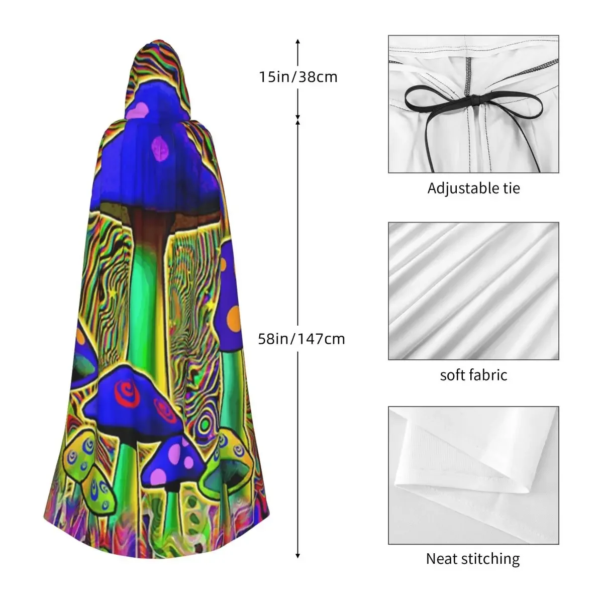 Custom Psychedelic Mushroomsprin Long Hooded Cloak Witch Medieval Costume Cosplay Cape HalloweenParty Adult Unisex