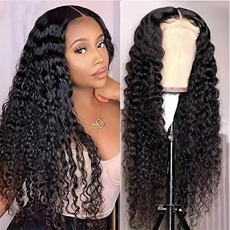 Natural Black 13x6 Deep Wave Frontal Wig 13x4 Curly Lace Front 38 Inch Glueless For Women Full 150% Brazilian Human Hair Wig