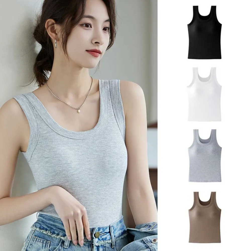 

With Chest Cushion Large Camisole Women Large Size Solid Color Crop Tops Streetwear Tanks Suspender Vest Spring Summer