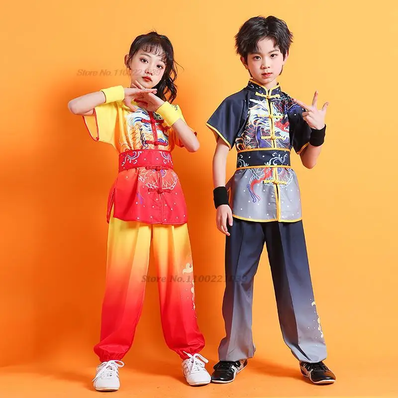 2023 Chinese Children Tai Chi Wushu Clothing Dragon Print Martial Arts Suit Kung Fu Uniform Wing Chun Shaolin Chinese Kungfu Set